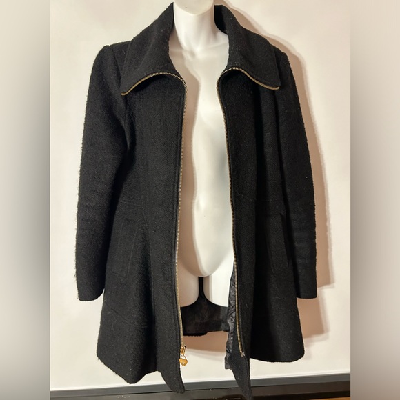 GUESS BLACK WOOL BLEND SKIRTED TAILOR FIT SWING COAT FULL ZIP COLLAR PEPLUM XL - Picture 3 of 13